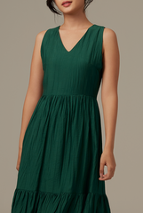 Nana V-Neck Tiered Dress in Forest