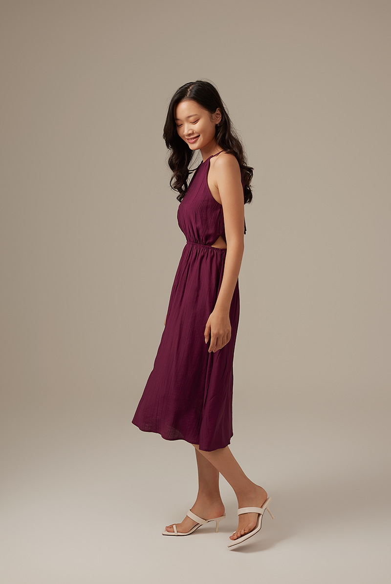 Ruby Halter Neck Dress in Plum