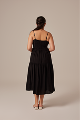 Linda Tiered Midi Dress in Black