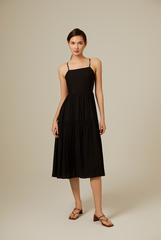 Linda Tiered Midi Dress in Black