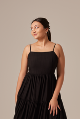 Linda Tiered Midi Dress in Black