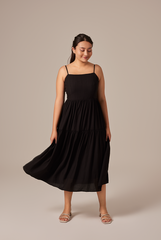Linda Tiered Midi Dress in Black