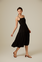 Linda Tiered Midi Dress in Black