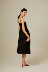 Linda Tiered Midi Dress in Black