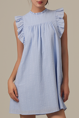 Paris Embroidery Babydoll Dress in Baby Blue