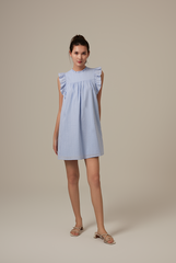 Paris Embroidery Babydoll Dress in Baby Blue