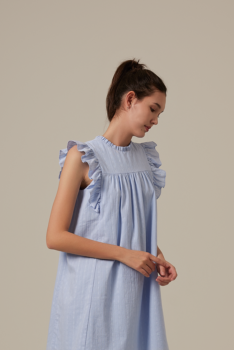 Paris Embroidery Babydoll Dress in Baby Blue