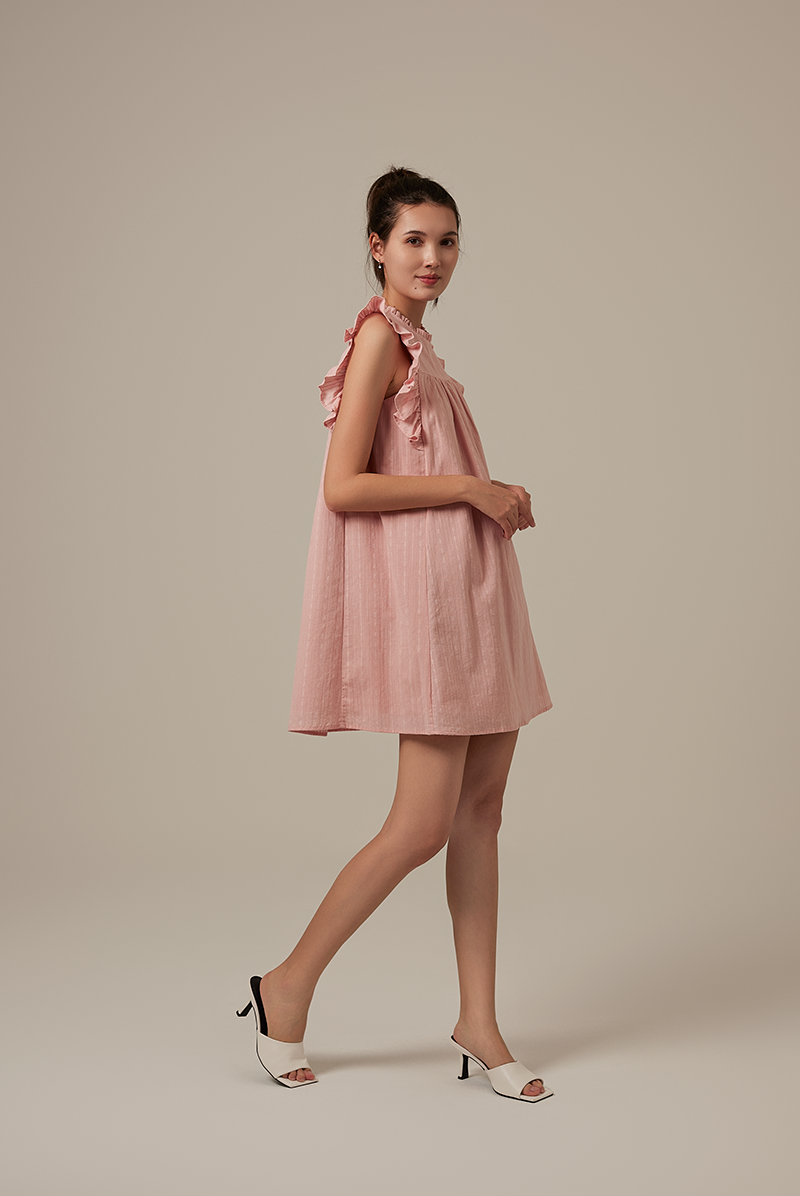 Paris Embroidery Babydoll Dress in Pink