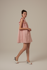 Paris Embroidery Babydoll Dress in Pink