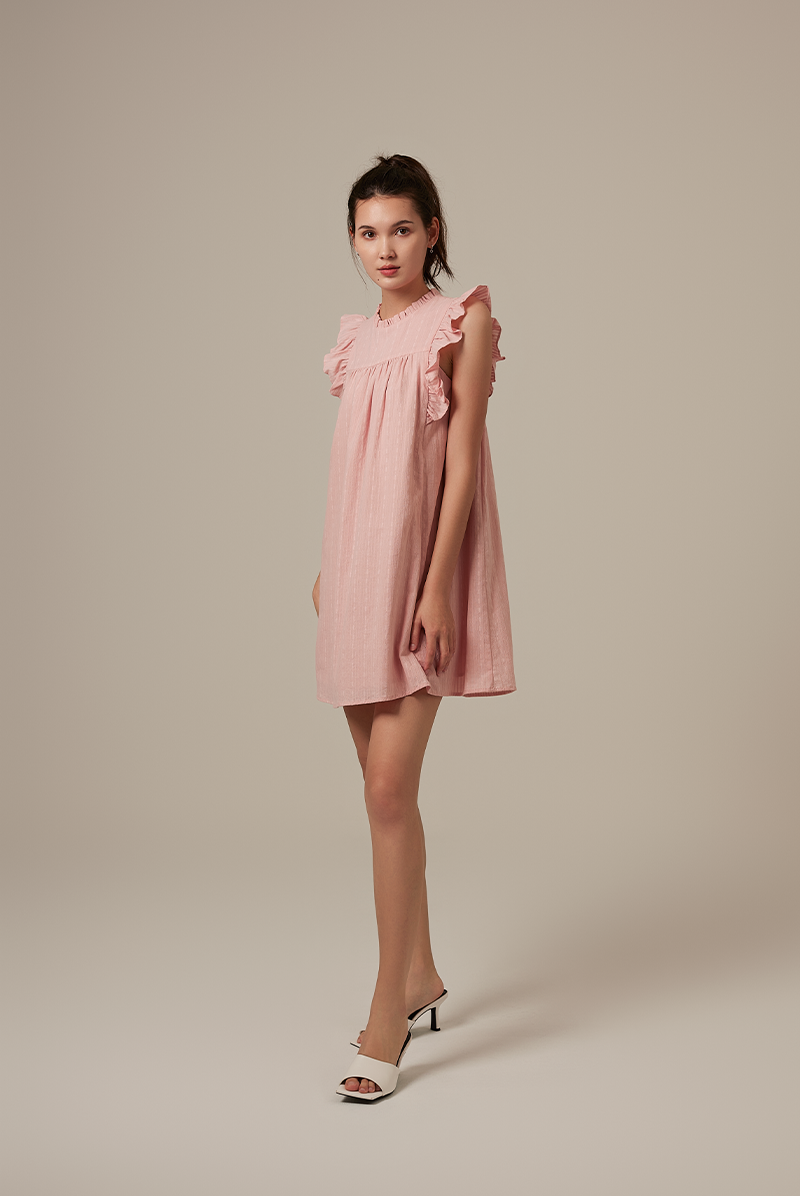 Paris Embroidery Babydoll Dress in Pink