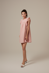 Paris Embroidery Babydoll Dress in Pink