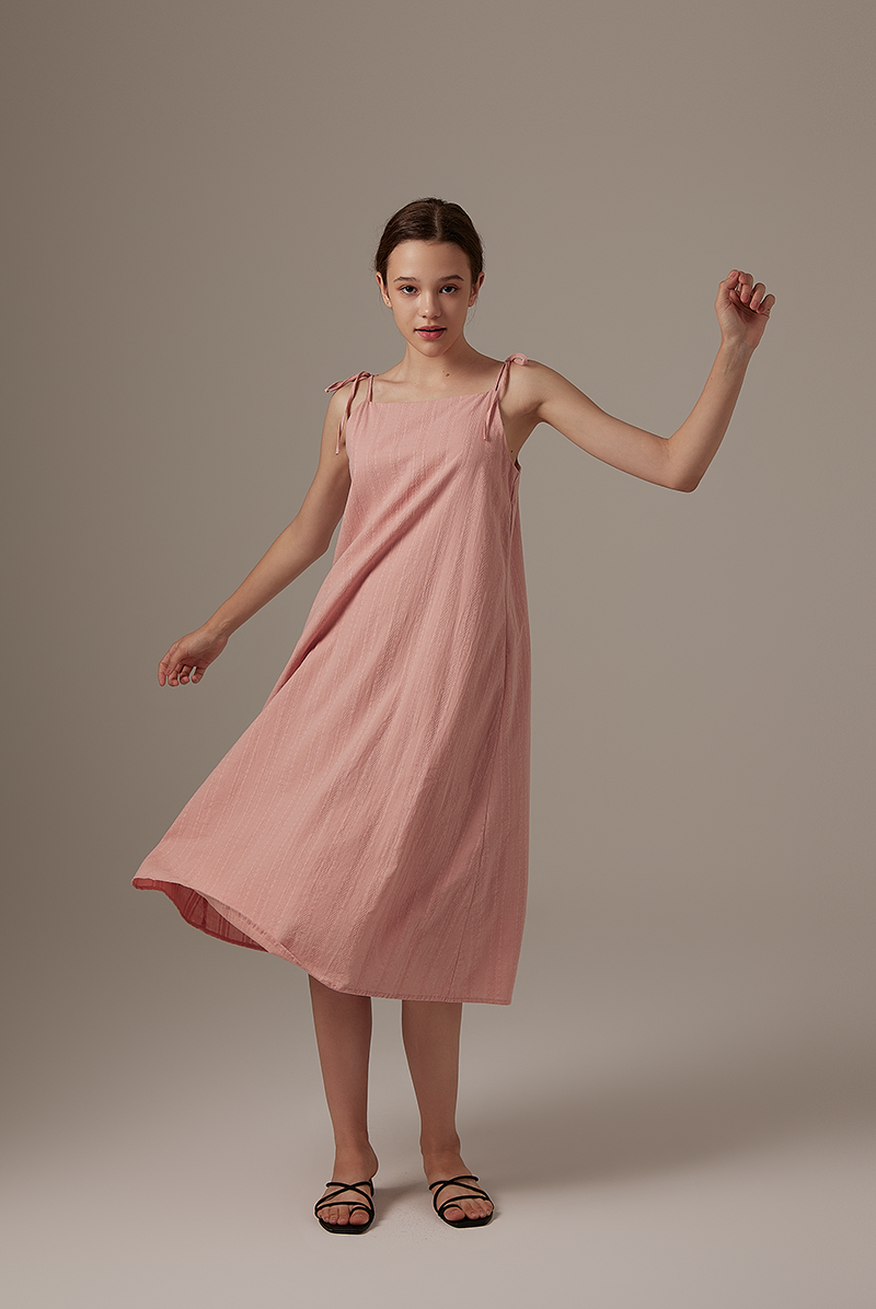 Dorcia Ribbon Tie Dress in Rose