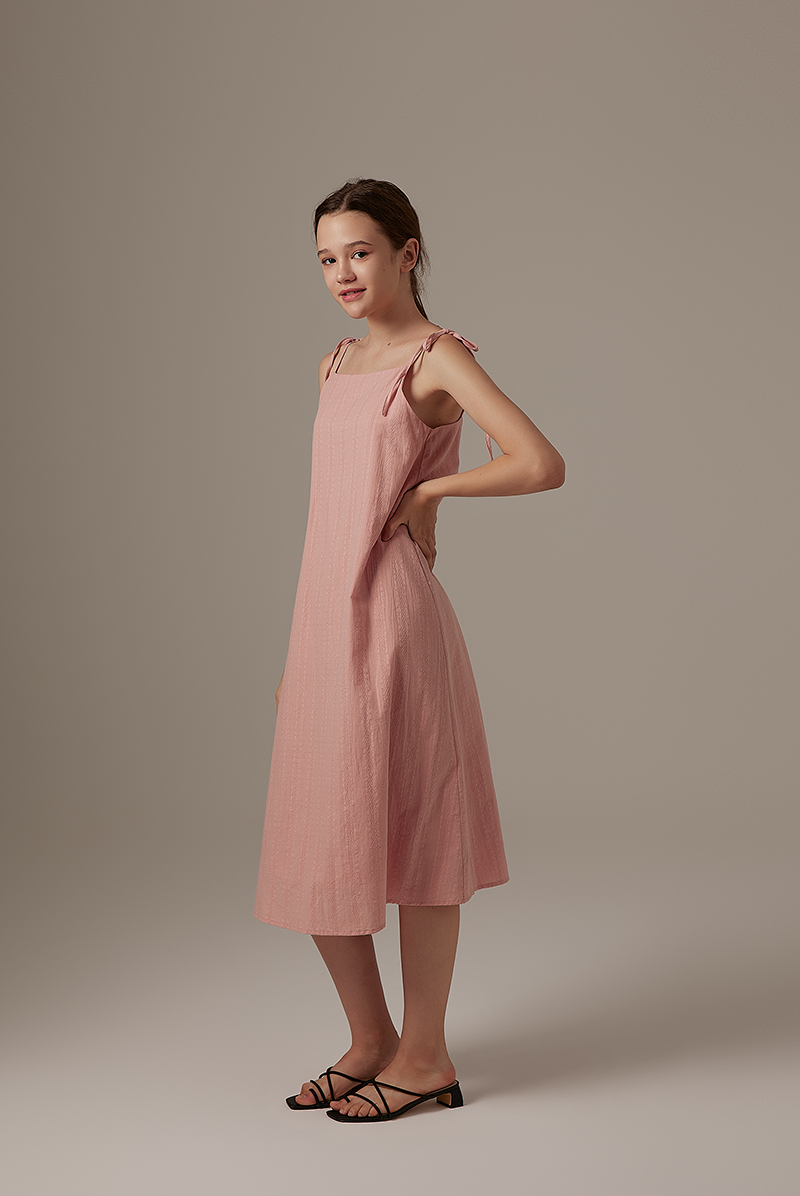 Dorcia Ribbon Tie Dress in Rose