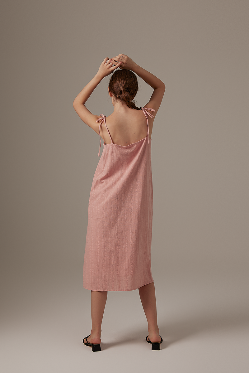 Dorcia Ribbon Tie Dress in Rose