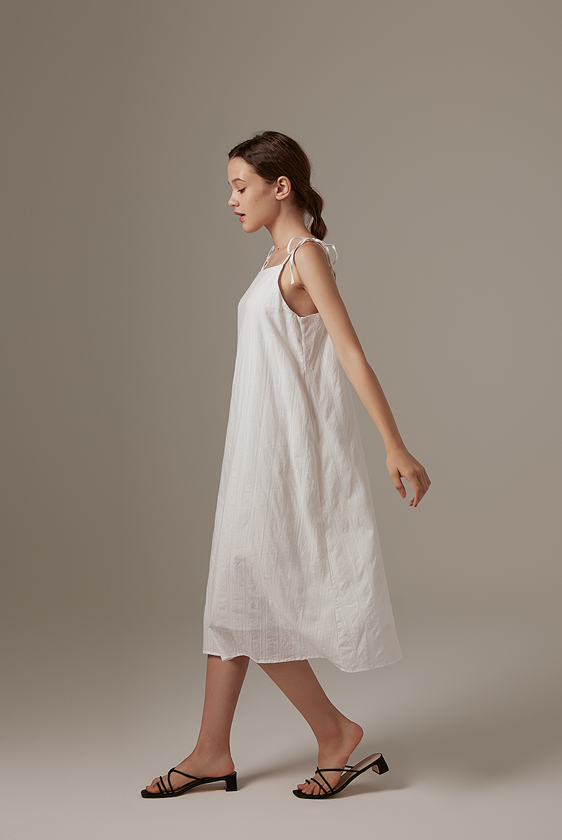 Dorcia Ribbon Tie Dress in White