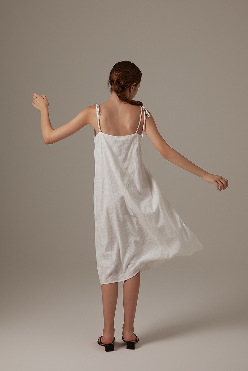 Dorcia Ribbon Tie Dress in White