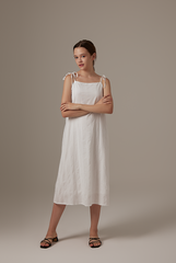 Dorcia Ribbon Tie Dress in White