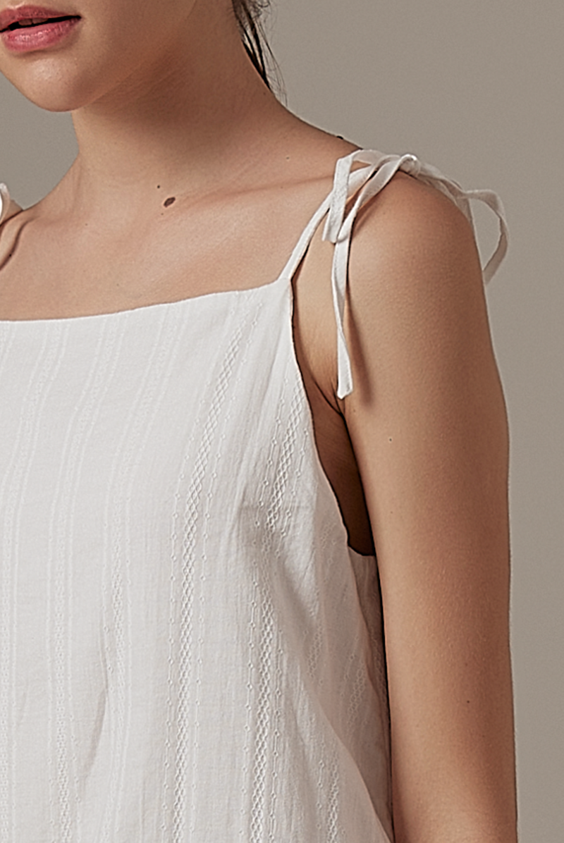 Dorcia Ribbon Tie Dress in White
