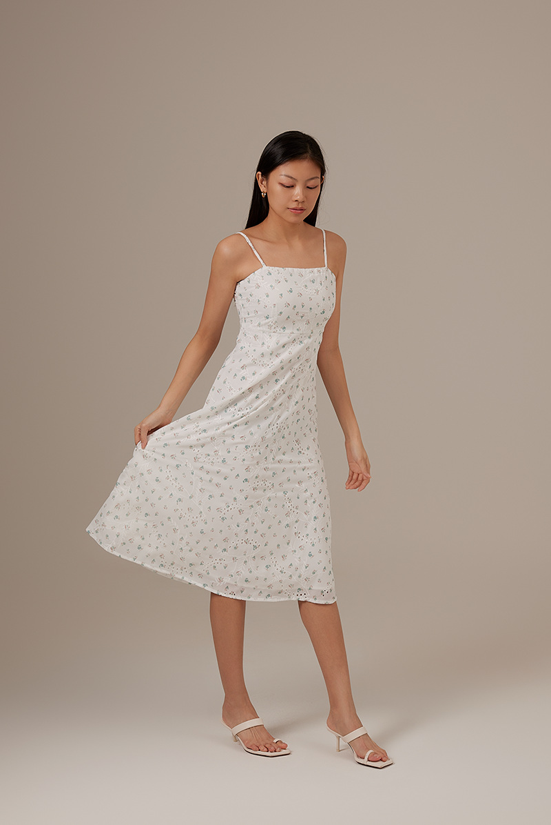 Lesley Sleeveless Floral Dress in White