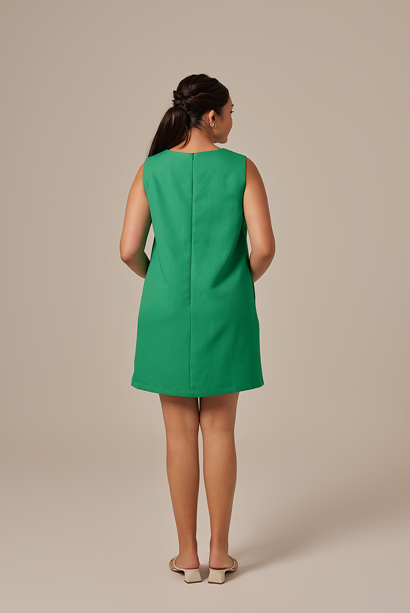 Lynn Textured Shift Dress in Green