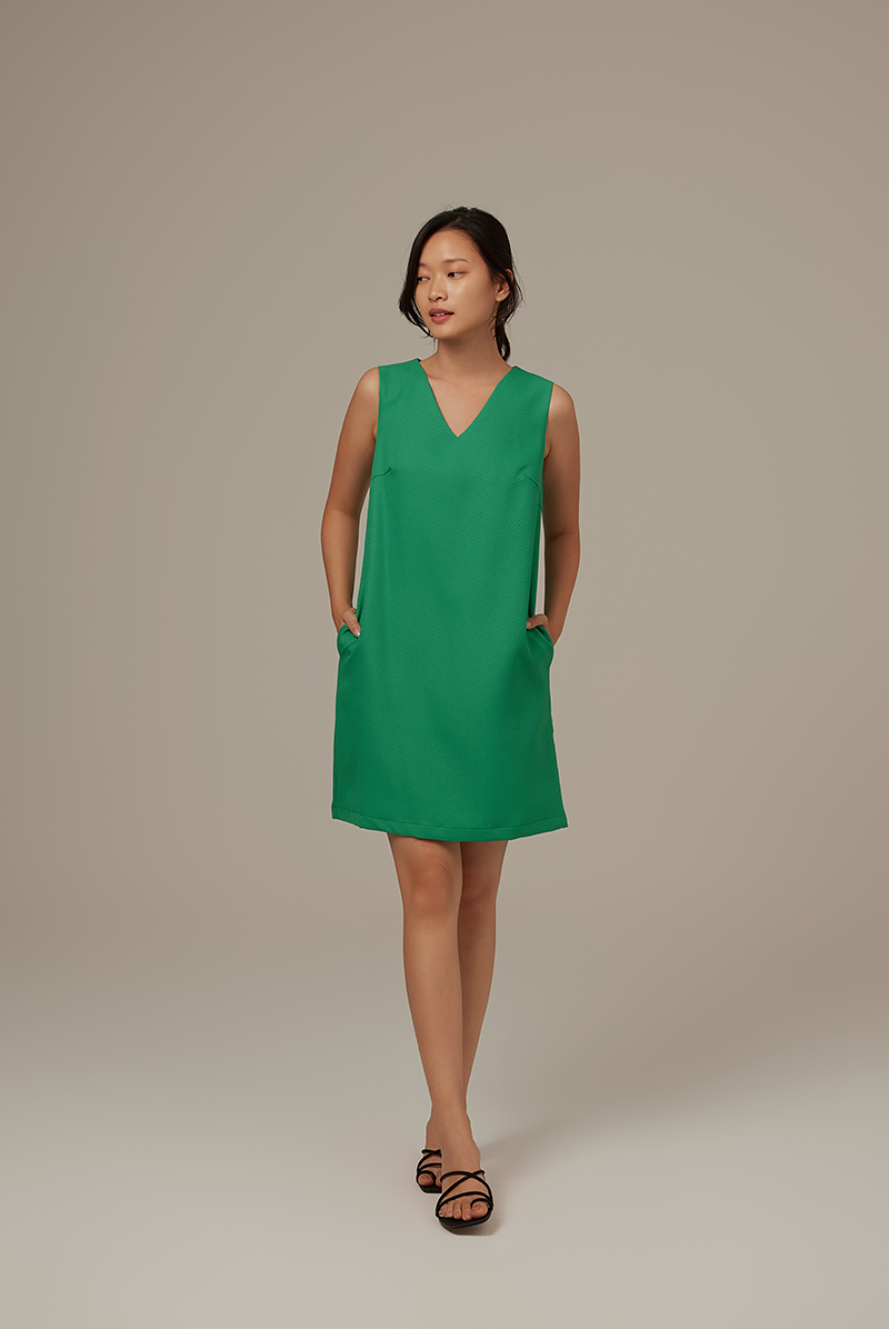 Lynn Textured Shift Dress in Green