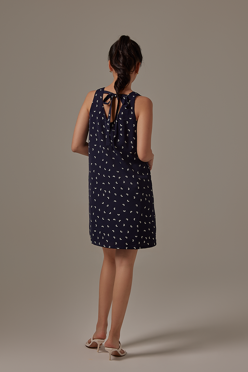 Antonina Printed Dress in Navy Blue