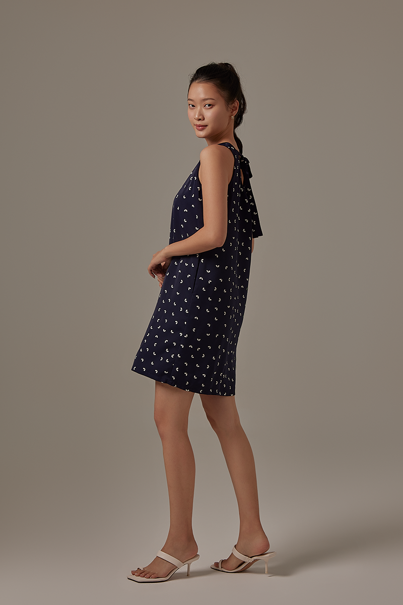 Antonina Printed Dress in Navy Blue