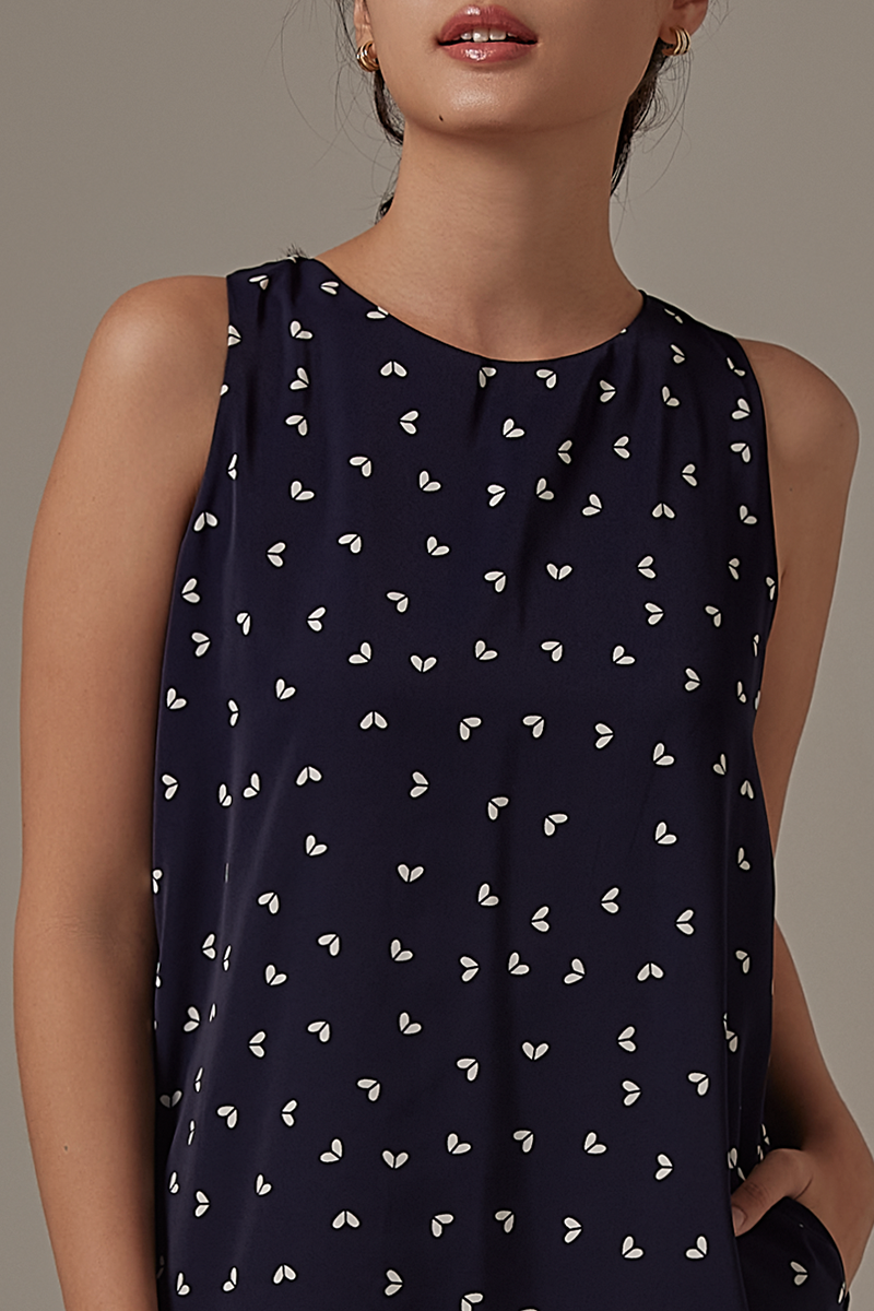 Antonina Printed Dress in Navy Blue