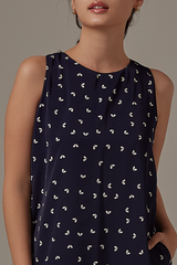 Antonina Printed Dress in Navy Blue