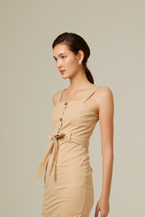 Madeleine Square Neck Dress in Khaki