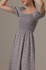 Amber Floral Smocked Dress in Dusty Blue
