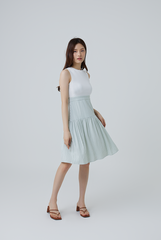 Eloisa Gingham Tiered Dress in Dusty Green