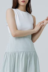 Eloisa Gingham Tiered Dress in Dusty Green