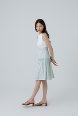 Eloisa Gingham Tiered Dress in Dusty Green