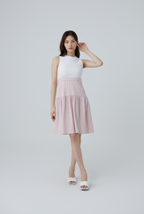 Eloisa Gingham Tiered Dress in Dusty Pink