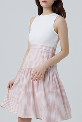 Eloisa Gingham Tiered Dress in Dusty Pink
