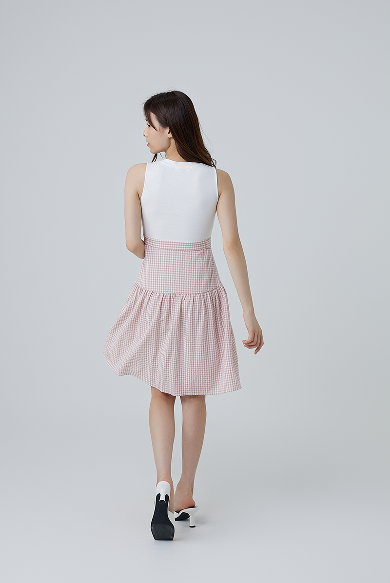 Eloisa Gingham Tiered Dress in Dusty Pink