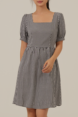 Chanelle Gingham Square Neck Dress in Black
