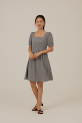 Chanelle Gingham Square Neck Dress in Black