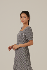Chanelle Gingham Square Neck Dress in Black