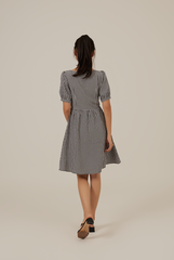 Chanelle Gingham Square Neck Dress in Black