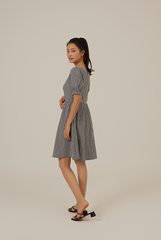 Chanelle Gingham Square Neck Dress in Black