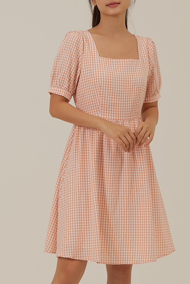 Gingham square clearance neck dress