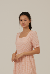 Chanelle Gingham Square Neck Dress in Melon
