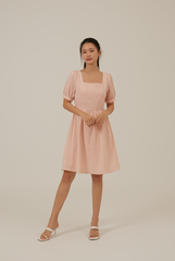 Chanelle Gingham Square Neck Dress in Melon