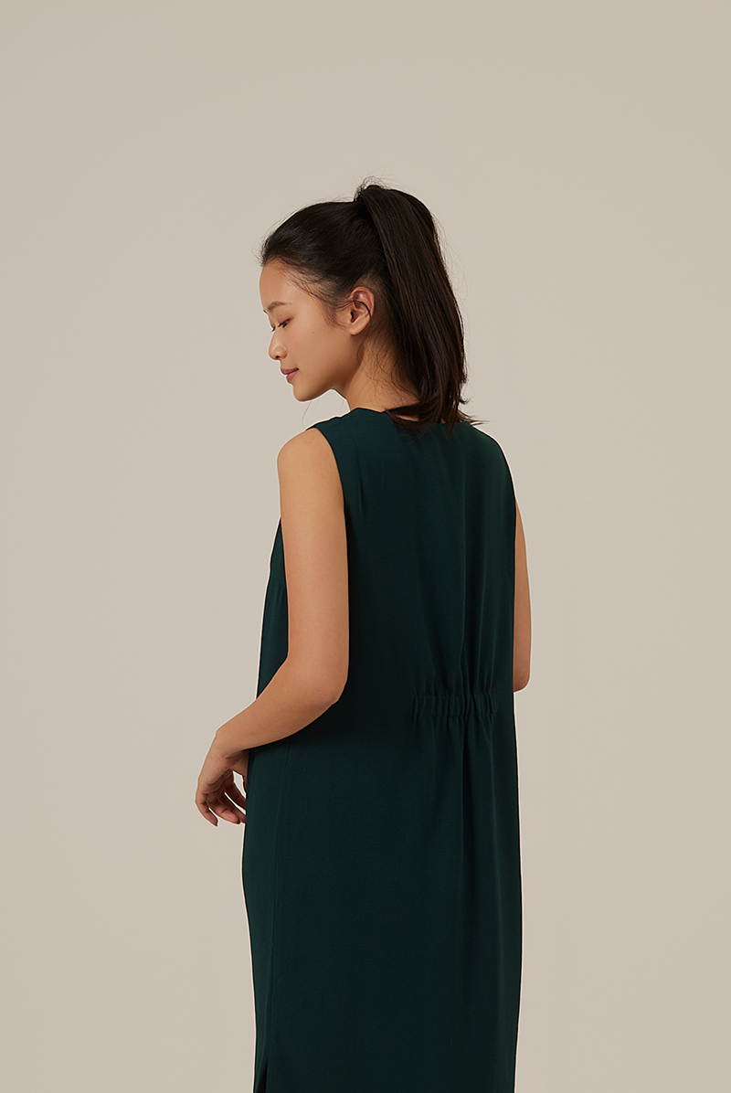 Juliana V-Neck Shift Dress in Pine