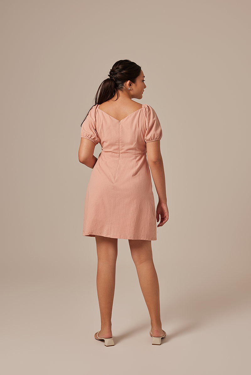 Mindy V-Neck Textured Dress in Dusty Pink