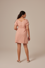 Mindy V-Neck Textured Dress in Dusty Pink