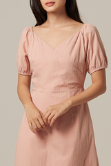 Mindy V-Neck Textured Dress in Dusty Pink