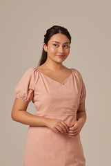 Mindy V-Neck Textured Dress in Dusty Pink